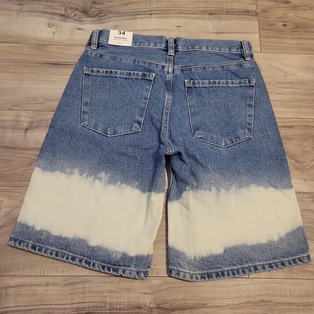MNG Tie-Dye Bleach Long Bermuda Denim Jean‎ Shorts Womens 2 100% Cotton NEW